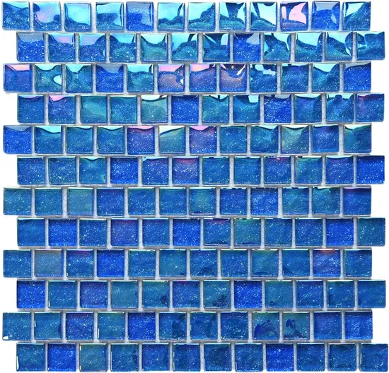 Foshan Manufacturer Glossy Iridescent Blue Square Glass Swimming Pool Mosaic Tile Sample Customization