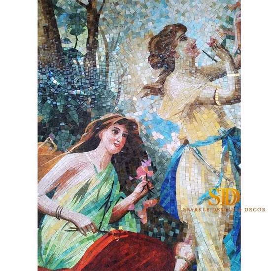Famous European Oil Painting Beautiful Ladies Art Glass Mosaic Tile Pattern for Bathroom Wall Decor