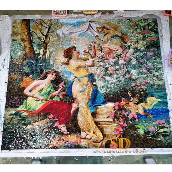Famous European Oil Painting Beautiful Ladies Art Glass Mosaic Tile Pattern for Bathroom Wall Decor