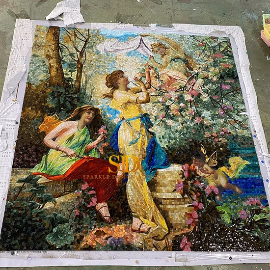 有名なヨーロッパの油絵、浴室の壁の装飾のための美しい女性のアート ガラス モザイク タイル パターン